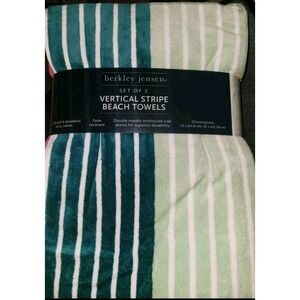 Over Sized  Bath Sheet  34x64 High Absorban Rainbow Cabana Vertical Striped 2Pk